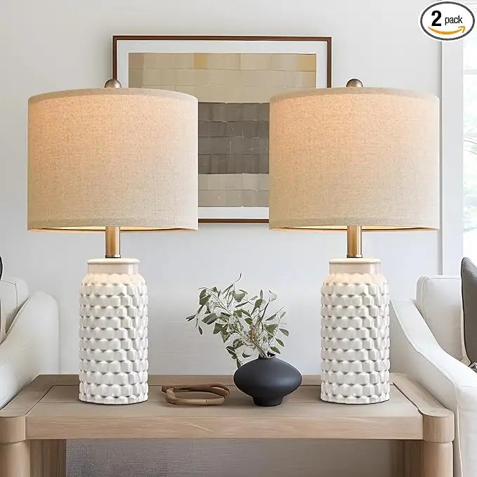 20.5" White Modern Ceramic Bedside Lamp