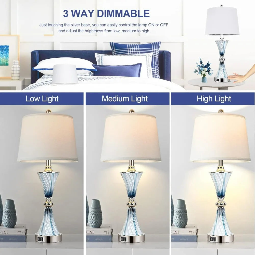 Set of 2 Blue Glass Table Lamps
