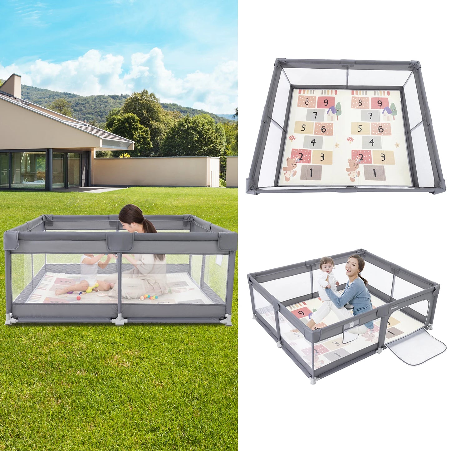 71" x59" Large Playyard,Baby Playpen with Mat