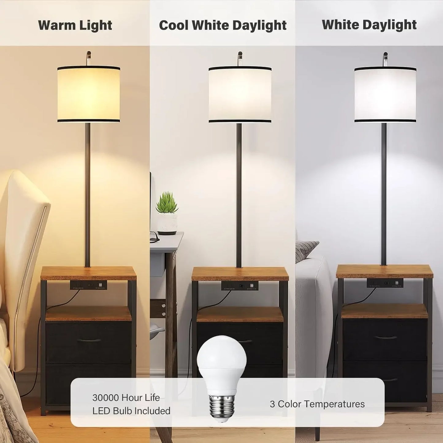 Floor Lamp with Table & 2 Drawers