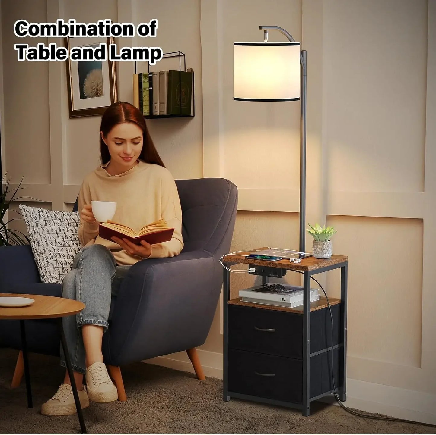 Floor Lamp with Table & 2 Drawers