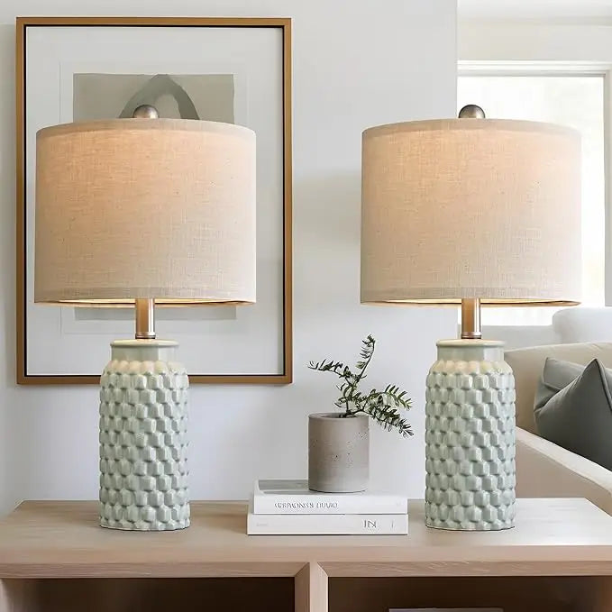 20.5" White Modern Ceramic Bedside Lamp