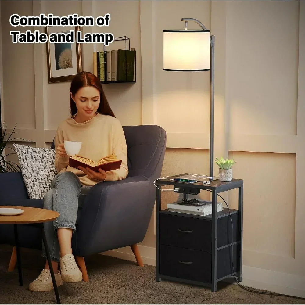 Floor Lamp with Table & 2 Drawers