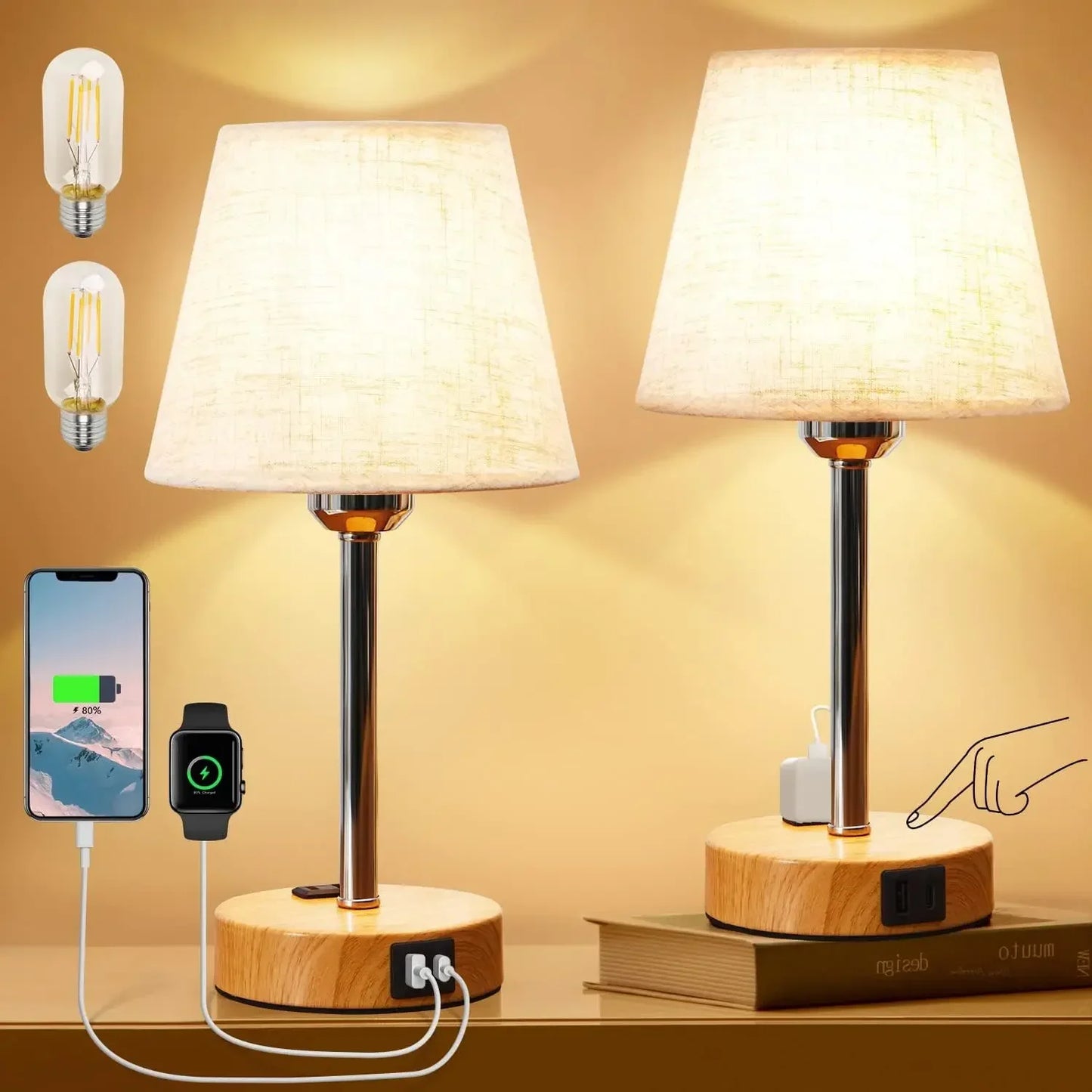 Bedside Table Lamps Set of 2