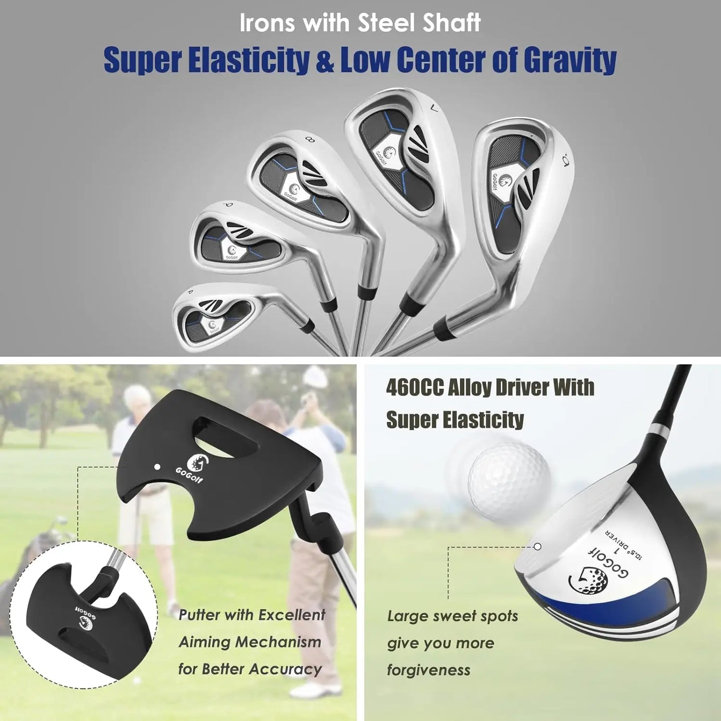 9/10 Pieces Men's Complete Golf Clubs Set