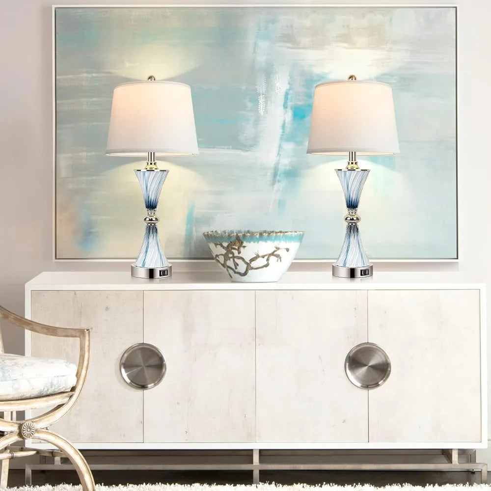 Set of 2 Blue Glass Table Lamps