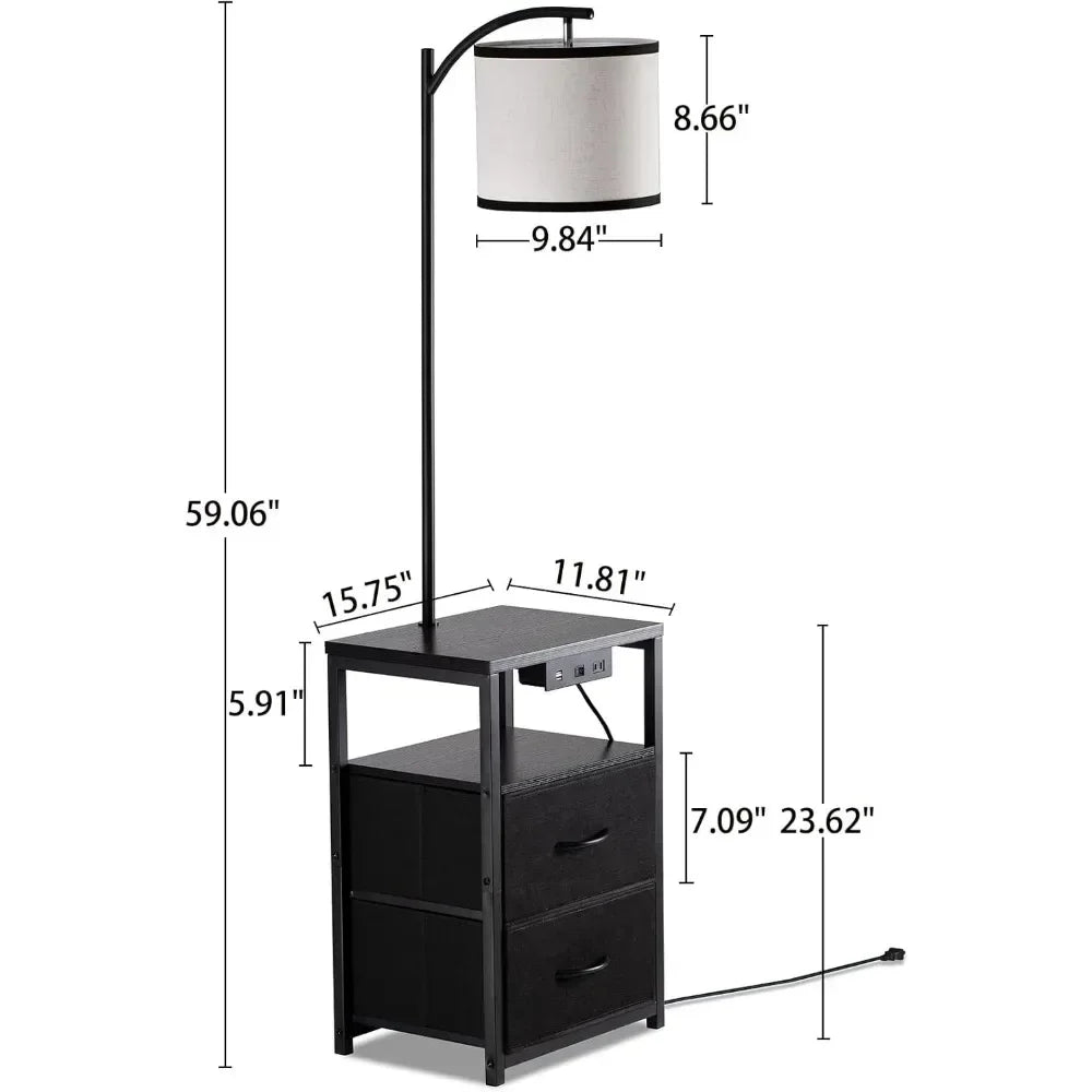 Floor Lamp with Table & 2 Drawers