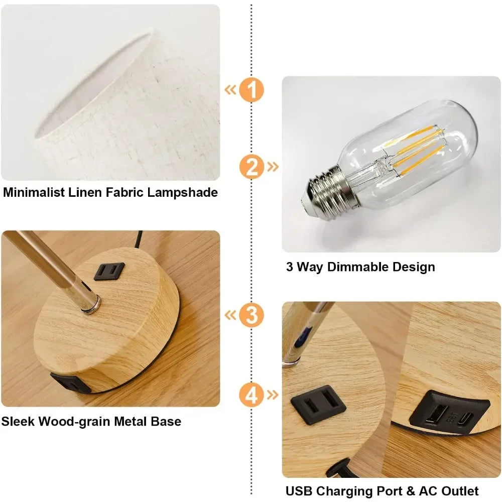 Bedside Table Lamps Set of 2