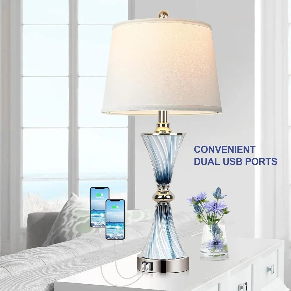 Set of 2 Blue Glass Table Lamps