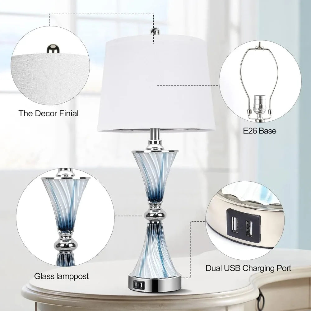Set of 2 Blue Glass Table Lamps