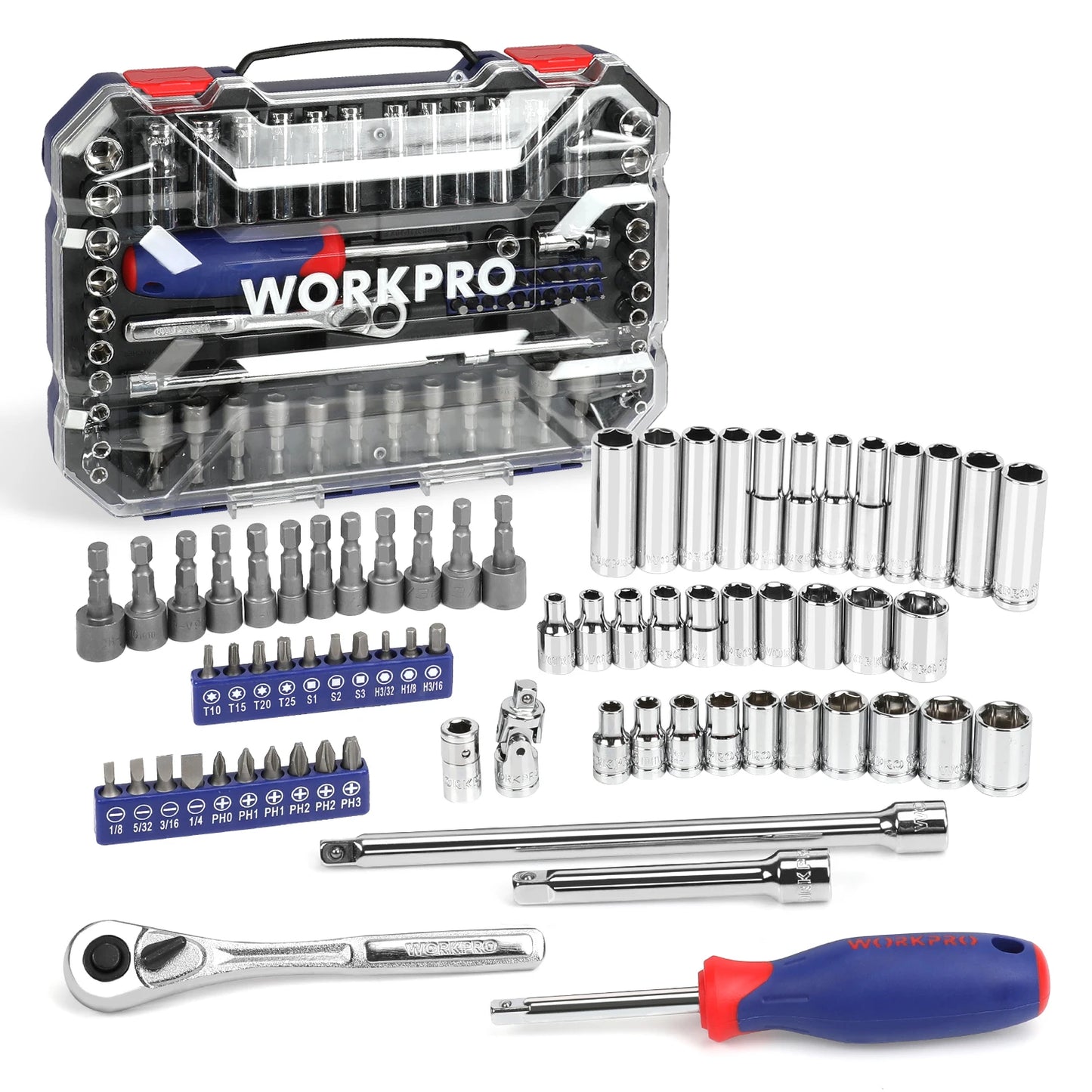 69PC 1/4" Ratchet Wrench and Screwdriver Bits Set