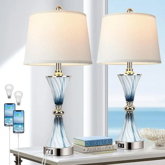 Set of 2 Blue Glass Table Lamps